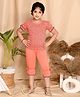 Kids Cave Cotton Half Sleeves Floral Printed Coordinating Top & Solid Capri Set - Orange