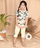 Kids Cave Cotton Half Sleeves Abstract Printed Coordinating Top & Solid Capri Set - Beige