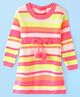 Babyhug Knit Full Sleeves Striped Woolen Dress - Pink