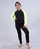 Kiddopanti Raglan Full Sleeves Solid Swimsuit - Black & Neon Green