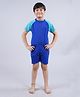 Kiddopanti Raglan Half Sleeves Solid Swimsuit - Royal Blue