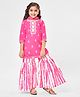 Babyhug Cotton Woven Full Sleeves Embroidered Kurta & Tie Dye Gharara Set With Dupatta & Tassle Detailing - Pink & White