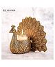 Behoma Metal Peacock Vastu Figurine for Good Luck and Love, Showpiece Statue for Gifting (Scented Glass votive candle included), Gold