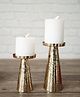 Behoma Handcrafted Hammered Metal Pillar Candle Holders, Wedding Centerpieces Metal Candle Holder | Candle Stand for Diwali Festival, Home Decor, Table Decoration, Gift | Colour Golden Set of 2