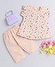 Little Angels Cotton Cap Sleeves Space Theme Printed Coordinating Top & Capri Set - Peach