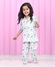 Polka Tots Cotton Woven Half Sleeves Elephants Printed Night Suit - White