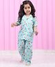 Polka Tots Cotton Woven Half Sleeves Drinks Printed Striped Night Suit -  Blue