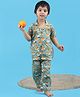 Polka Tots Cotton Woven Half Sleeves Fox Face Printed Night Suit - Green