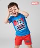 Babyhug Marvel Cotton Knit Half Sleeves T-Shirt & Shorts Set With Captain America Graphics - Blue & Red