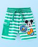 Babyhug Disney Cotton Terry Striped Shorts With Mickey Mouse Graphics and Badge Detailing - Green
