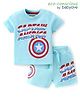 Babyoye Marvel Cotton Knit Half Sleeves T-Shirt & Shorts Set With Avengers Graphics - Light Blue