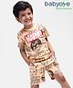 Babyoye Marvel Cotton Knit Half Sleeves T-Shirt & Shorts Set With Avengers Graphics - Light Brown