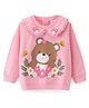 Babyhug Cotton Knit Full Sleeves Peter Pan Collared Sweatshirt With Teddy Graphics & Lace Detailing - Pink