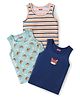 Babyhug 100% Cotton Knit Sleeveless Vests with Animal Print & Stripes Pattern Pack of 3 - Multicolor