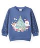 Babyhug Cotton Knit Half Sleeves Sweatshirt with Foil & Mesh Detailing Christmas Theme Design - Blue