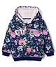 Babyhug Cotton Knit Full Sleeves Hooded Front Open Sweatshirt With Floral Print - Navy