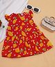 Creative Kids Frill Sleeves Lemons & Polka Dots Printed Tiered Dress - Red & Orange
