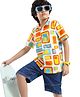 Ollington St. 100% Cotton Knit Half Sleeves Abstract Printed Shirt & Denim Shorts Set - Multicolor