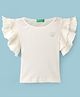 UCB Cotton Knit Frill Sleeves Top Brand Logo Print  - White