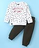 Mini Taurus Cotton Knit Full Sleeves Night Suit With Text Print - Olive Green