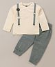 Mini Taurus Cotton Knit Full Sleeves T-Shirt & Lounge Pants Set With Animals Applique - Olive