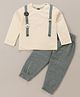 Mini Taurus Cotton Knit Full Sleeves T-Shirt & Lounge Pants Set With Animals Applique - Olive