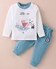 Mini Taurus Cotton Knit Full Sleeves T-Shirt  Pant Set with Sparrow Print - Blue