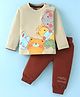 Mini Taurus Cotton Knit Full Sleeves T-Shirt & Lounge Pants Set With Cute Animals Print - Rust & Grey