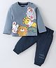 Mini Taurus Cotton Knit Full Sleeves T-Shirt & Lounge Pants Set With Animals Print - Blue