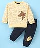 Mini Taurus Cotton Knit Full Sleeves T-Shirt & Lounge Pants Set With Bear Print - Cream