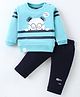 Mini Taurus Cotton Knit Full Sleeves T-Shirt & Lounge Pants Set With Teddy Print - Light Blue