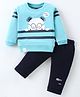 Mini Taurus Cotton Knit Full Sleeves T-Shirt & Lounge Pants Set With Teddy Print - Light Blue