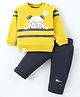 Mini Taurus Cotton Knit Full Sleeves T-Shirt & Lounge Pants Set With Teddy Print - Yellow