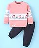 Mini Taurus Cotton Knit Full Sleeves T-Shirt & Lounge Pants Set With Vehicles Print - Light Pink
