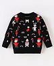 Kookie Kids Full Sleeves Pullover Sweater with Christmas Theme- Black