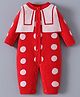 Kookie Kids Full Sleeves Winter Wear Front Open Hooded Romper With Polka Dot Print- Red