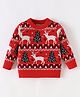 Kookie Kids Full Sleeves Pullover Sweater With Reindeer Design - Red