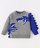 Kookie Kids Full Sleeves Pullover Sweater with Dino Design & Applique - Grey