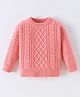 Kookie Kids Viscose Knit Full Sleeves Pullover Sweater With Cable Knit Design & Solid Colour - Pink