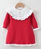 Kookie Kids Full Sleeves Winter Wear Frock with Frill Detailing - Red