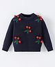 Kookie Kids Full Sleeves Pullover Sweater with Cheery Applique - Navy Blue