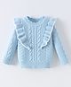 Kookie Kids Full Sleeves Pullover Sweater with Cable Knit Design- Blue