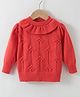 Kookie Kids Knit Full Sleeves Pullover Sweater with Frill Detailing & Floral Design - Rusty Red