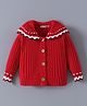 Kookie Kids Viscose Knit Full Sleeves Collar Neck Front Open Sweater with Cable Knit Design - Red