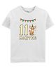Zeezeezoo Monthly Birthday Theme Half Sleeves 11 Month Birthday Animal Printed T-Shirt - White