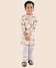 Junitos Full Sleeves Bandhej Design Kurta With Pyjama Set - Cream