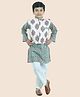 Junitos Pure Cotton Full Sleeves Floral Motif Printed Kurta Pyjama With Jacket - Green