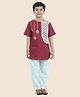 Junitos Cotton Half Sleeves Floral Lace & Gota Lace Embellished Kurta With Pyjama Set - Maroon