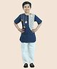 Junitos Cotton Half Sleeves Floral Lace & Gota Lace Embellished Kurta With Pyjama Set - Blue
