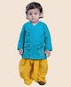 Junitos Cotton Full Sleeves Baby Elephant Embroidered Kurta With Dhoti - Turquoise Blue